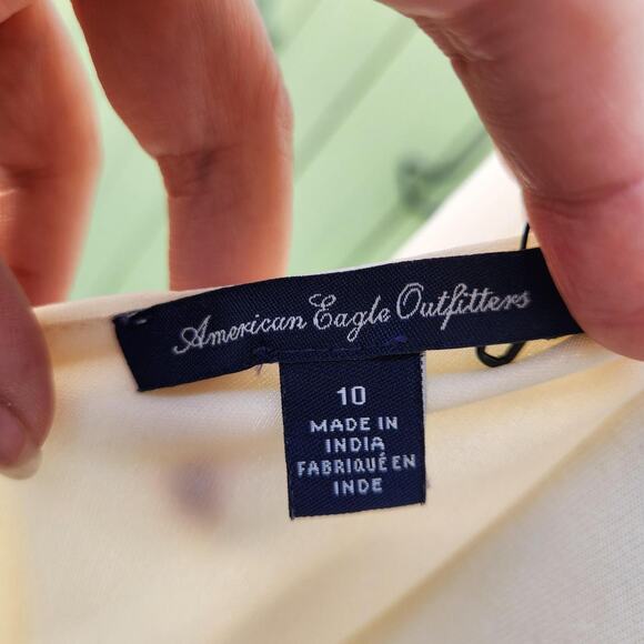 Y2K American Eagle Outfitters Boho Flapper Cream Fringe Mini Dress - Picture 5 of 5